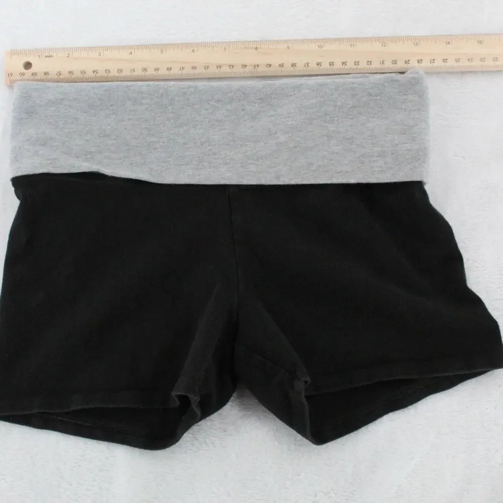 PINK Victoria’s Secret Yoga Shorts XS Black Foldover Waist Logo Stretch